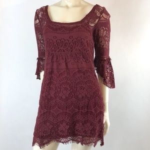 Free People Maroon Lace Shift Dress